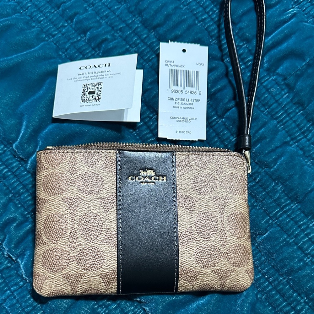 Coach Tan and Black Signature Wristlet